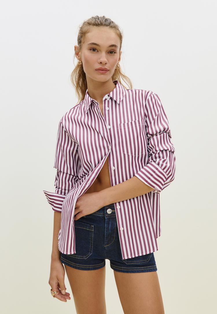 basic cizgili poplin cepli gomlek