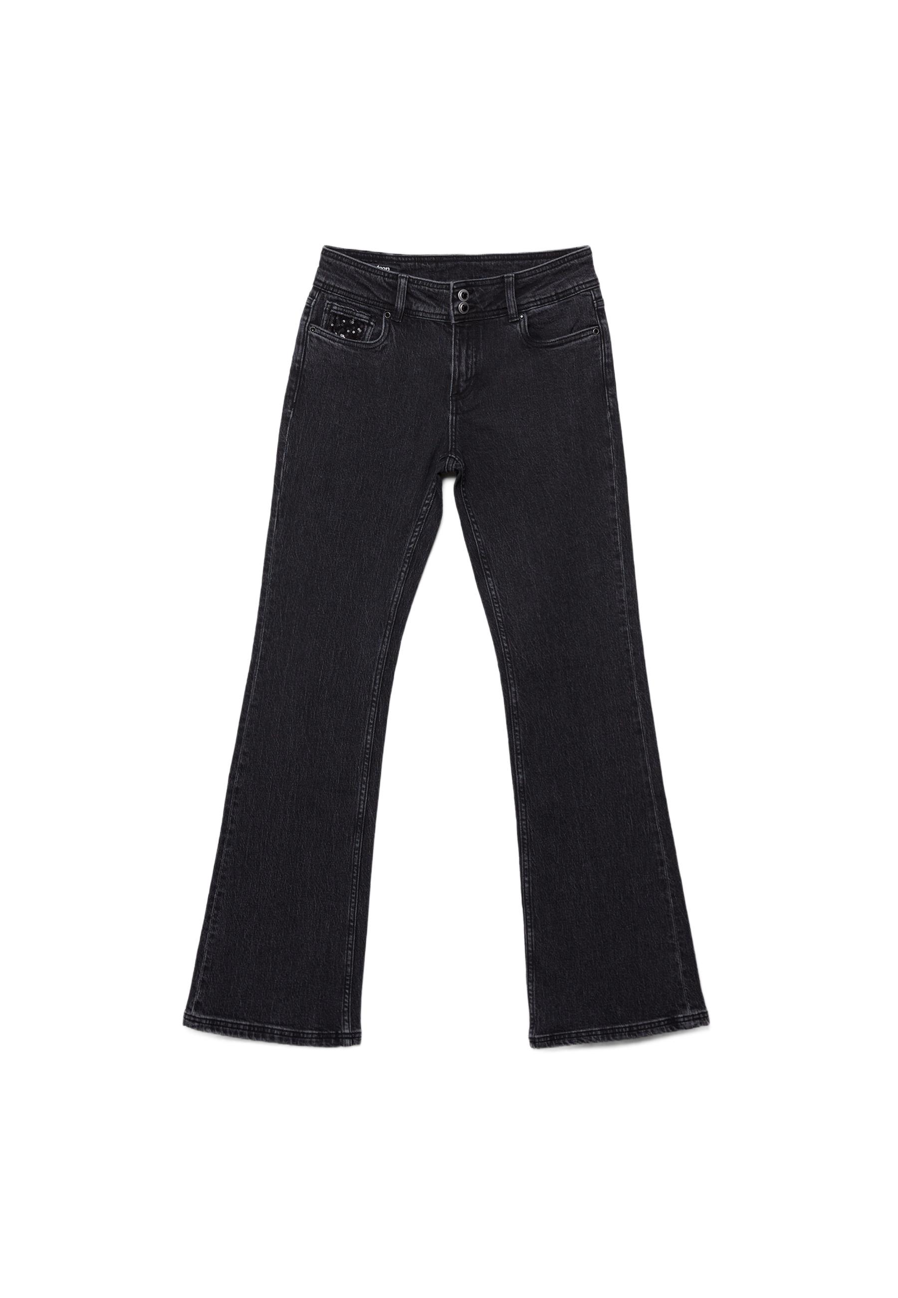 Sequin low-rise jeans — BLACK DENIM WASHED EFFECT