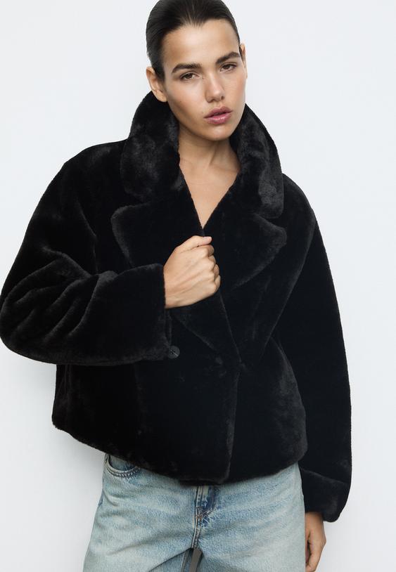 double breasted faux fur jacket