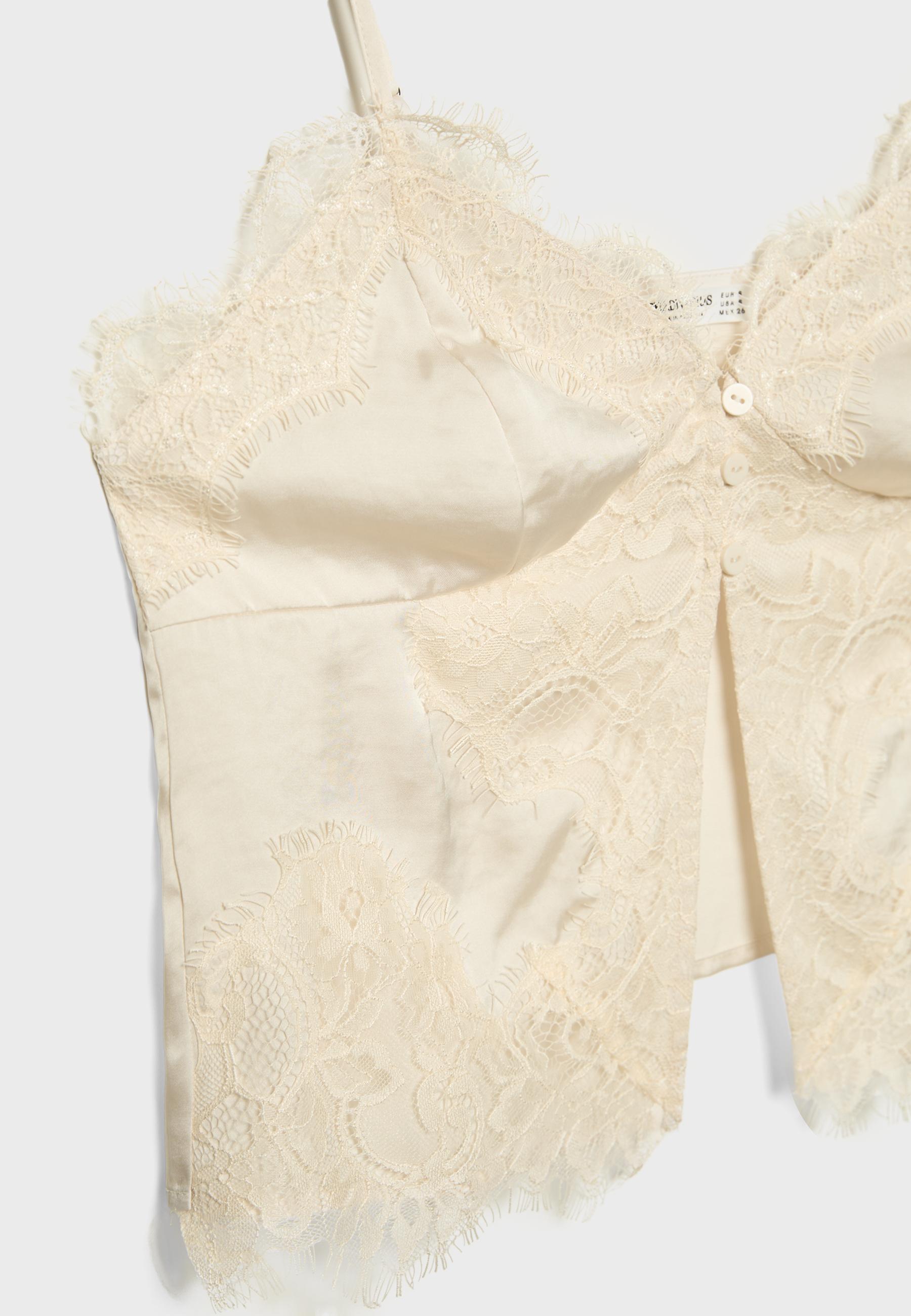 Strappy satin lace top — Ecru
