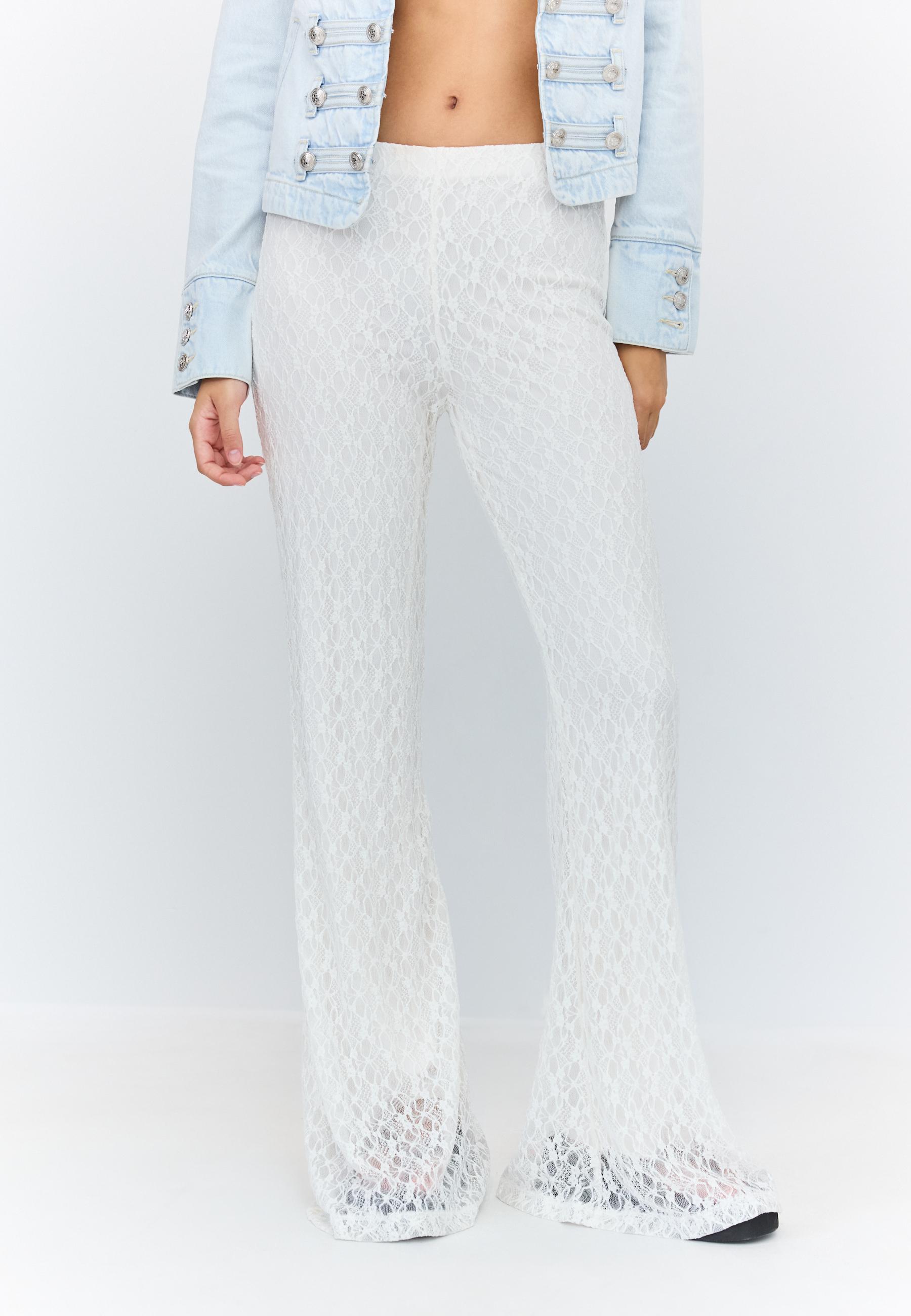 Lace bell bottom trousers — Ecru