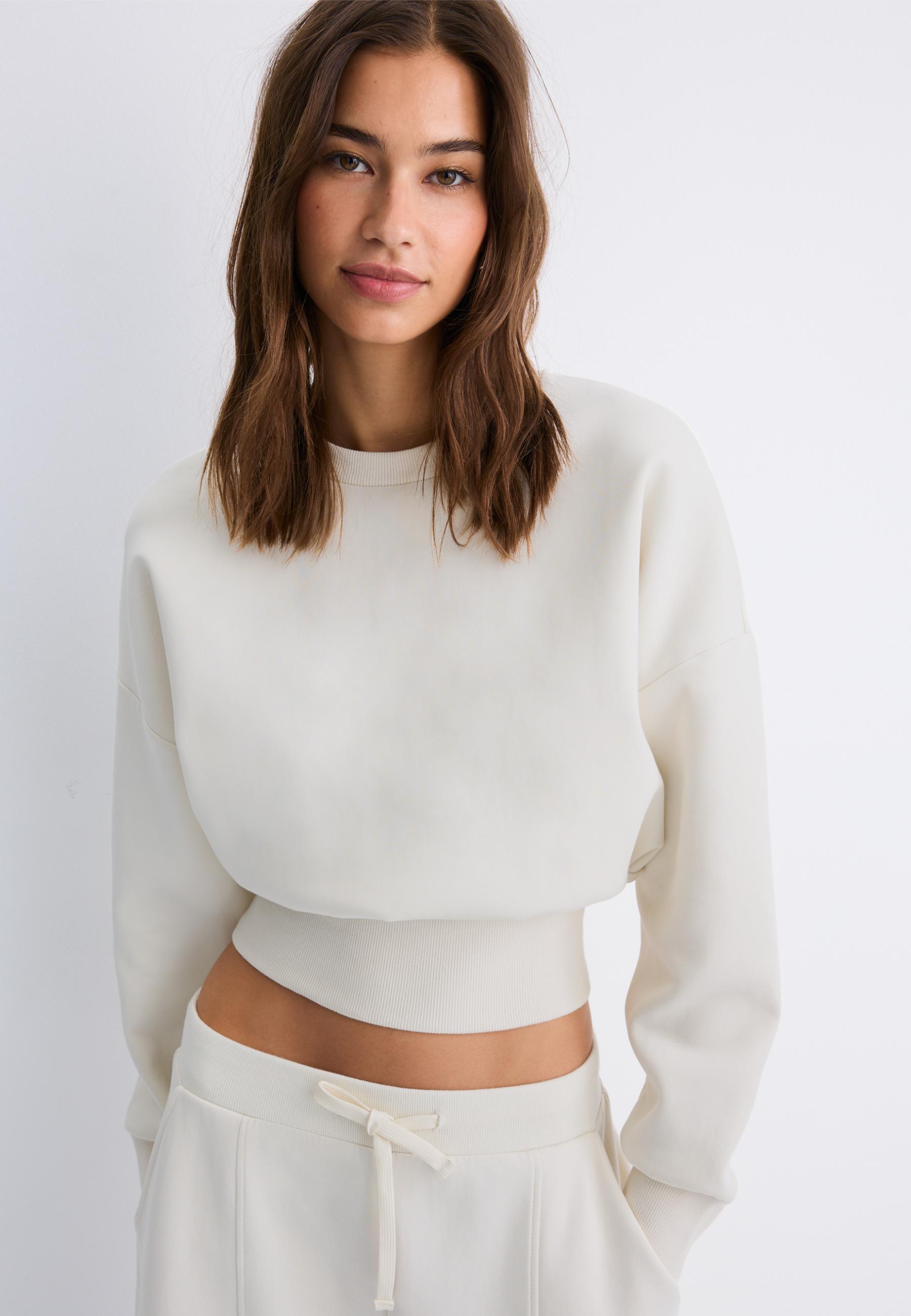 Cropped sweatshirt with wide waistband — Vanilla