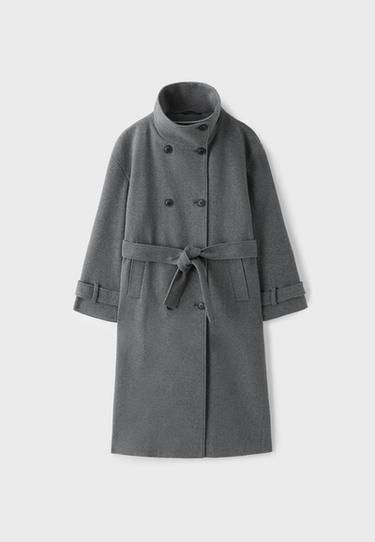 Soft-touch high neck long coat — Dark grey 7