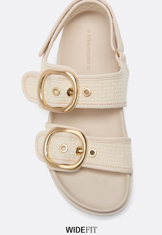 wide fit platte damessandalen van stof