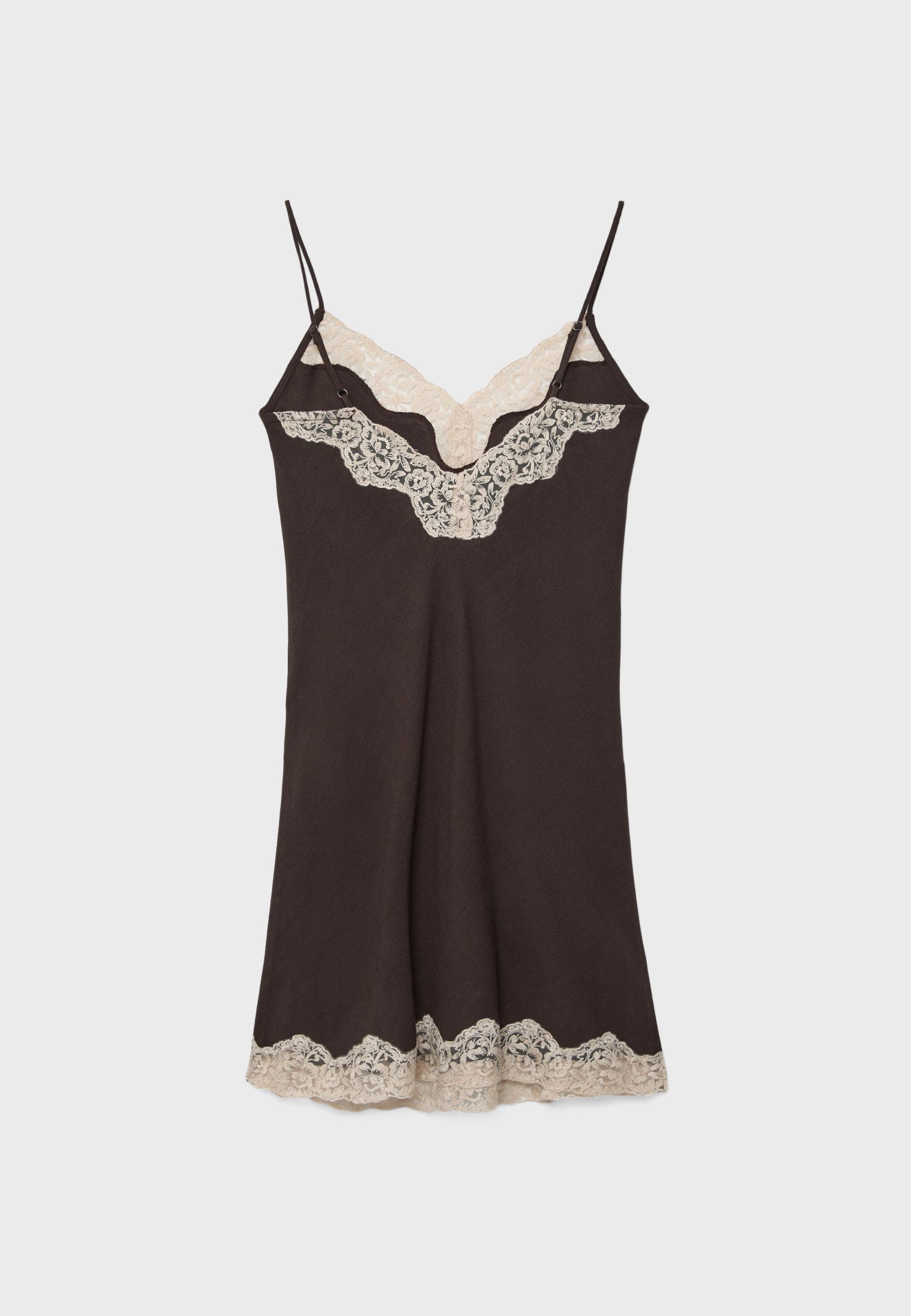 Short rustic lace dress — Brown (alternate view)