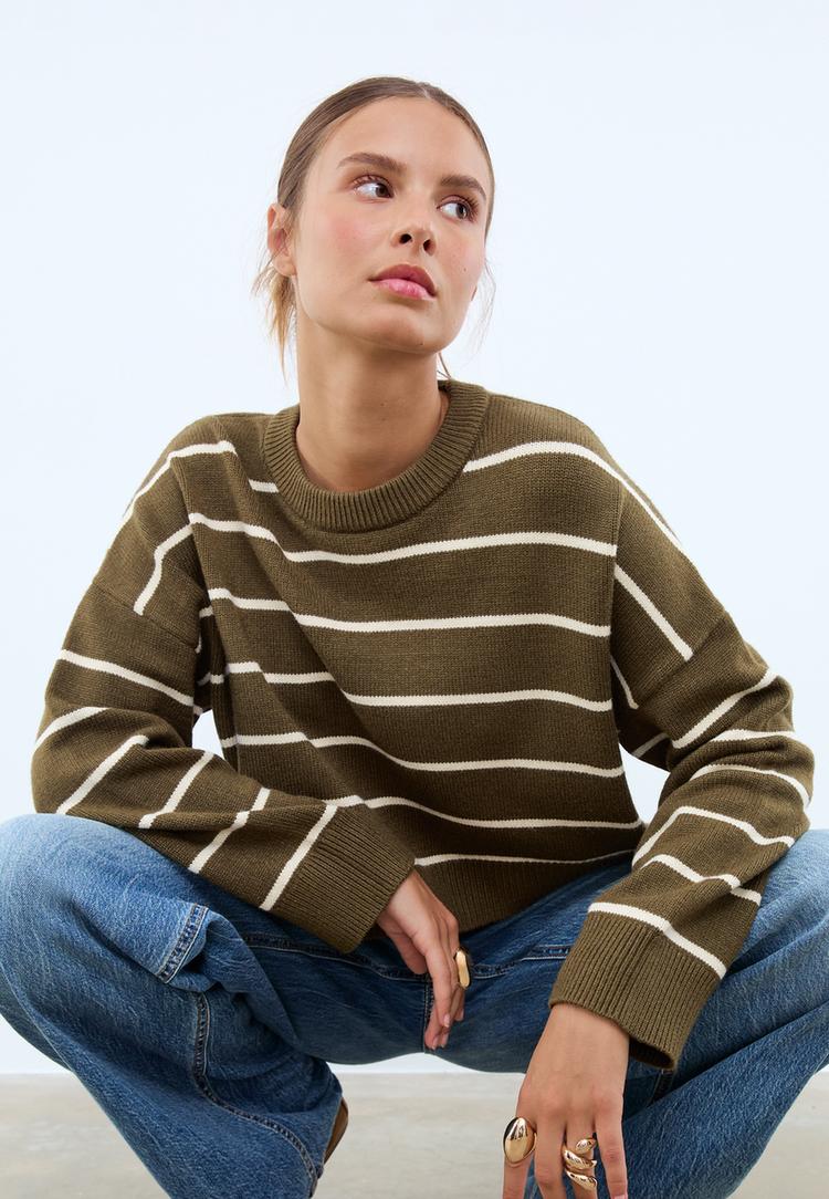 maglia crop a righe in maglia