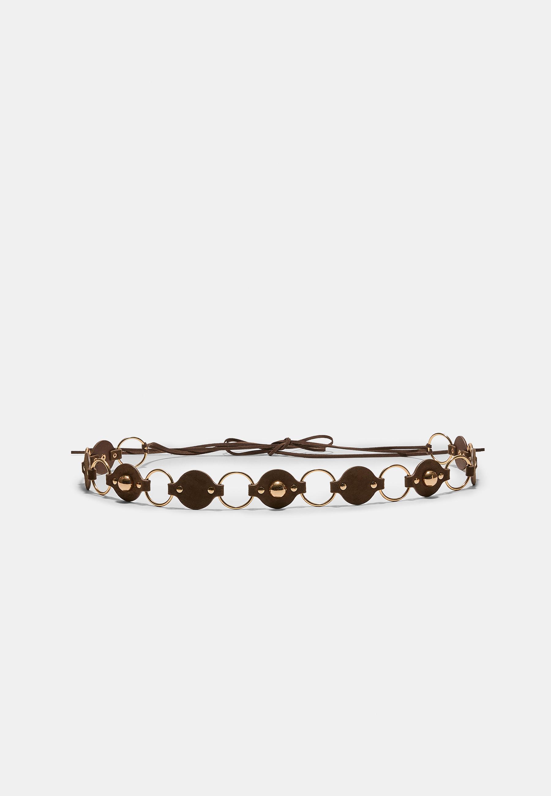 Wide eyelet belt — Brown