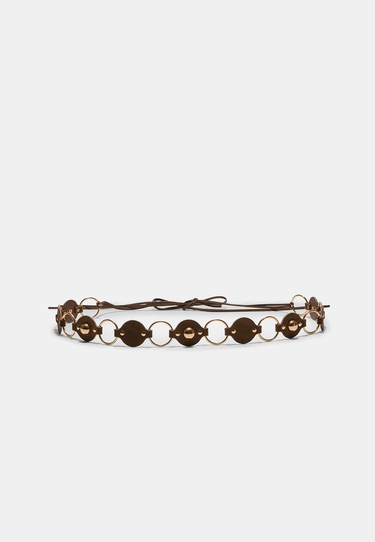 Wide eyelet belt — Brown
