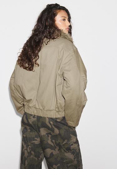 Faux fur collar jacket — Stone 5