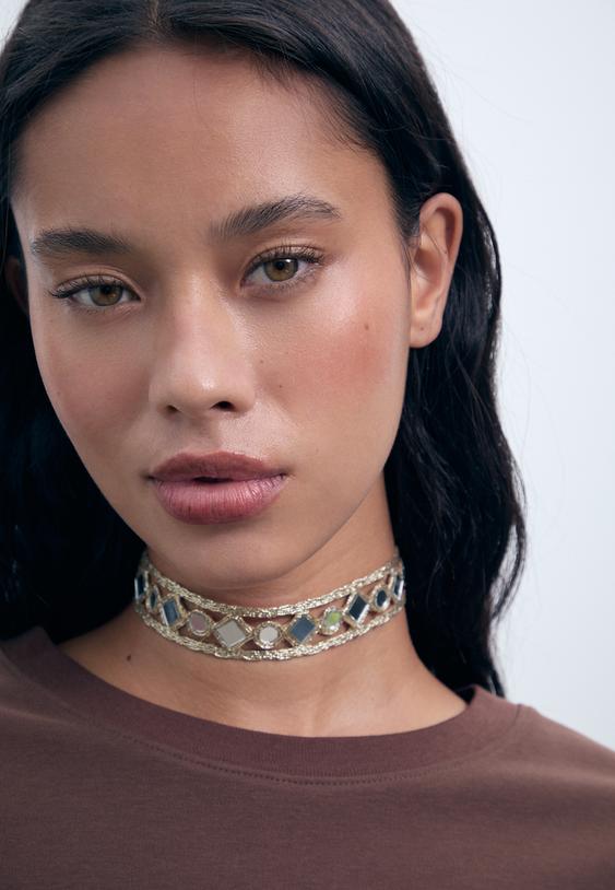 Stradivarius Mini Choker With Mirrors Gold Os