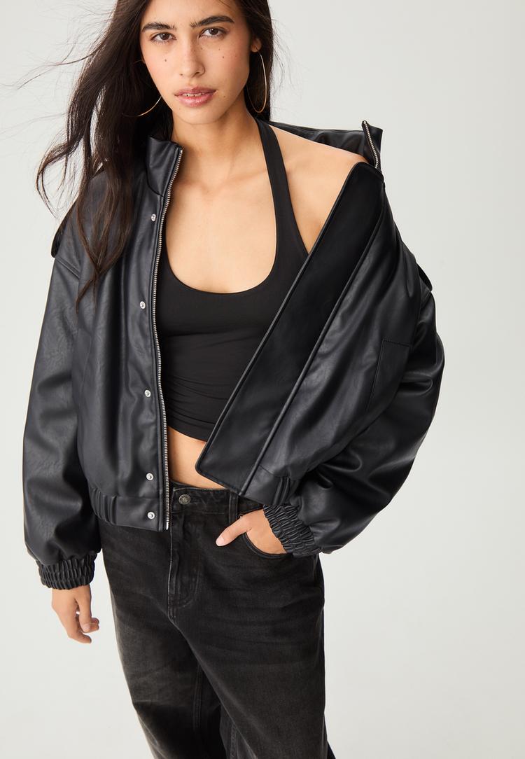 faux leather bomber jacket