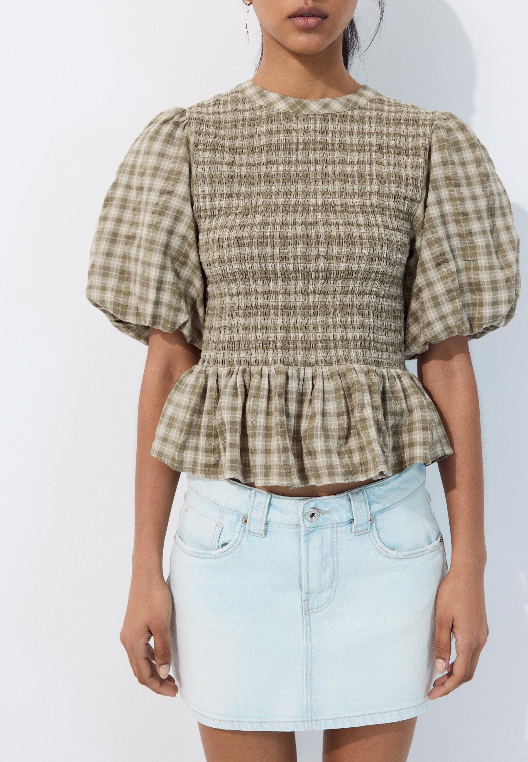 Short sleeve peplum blouse — Khaki