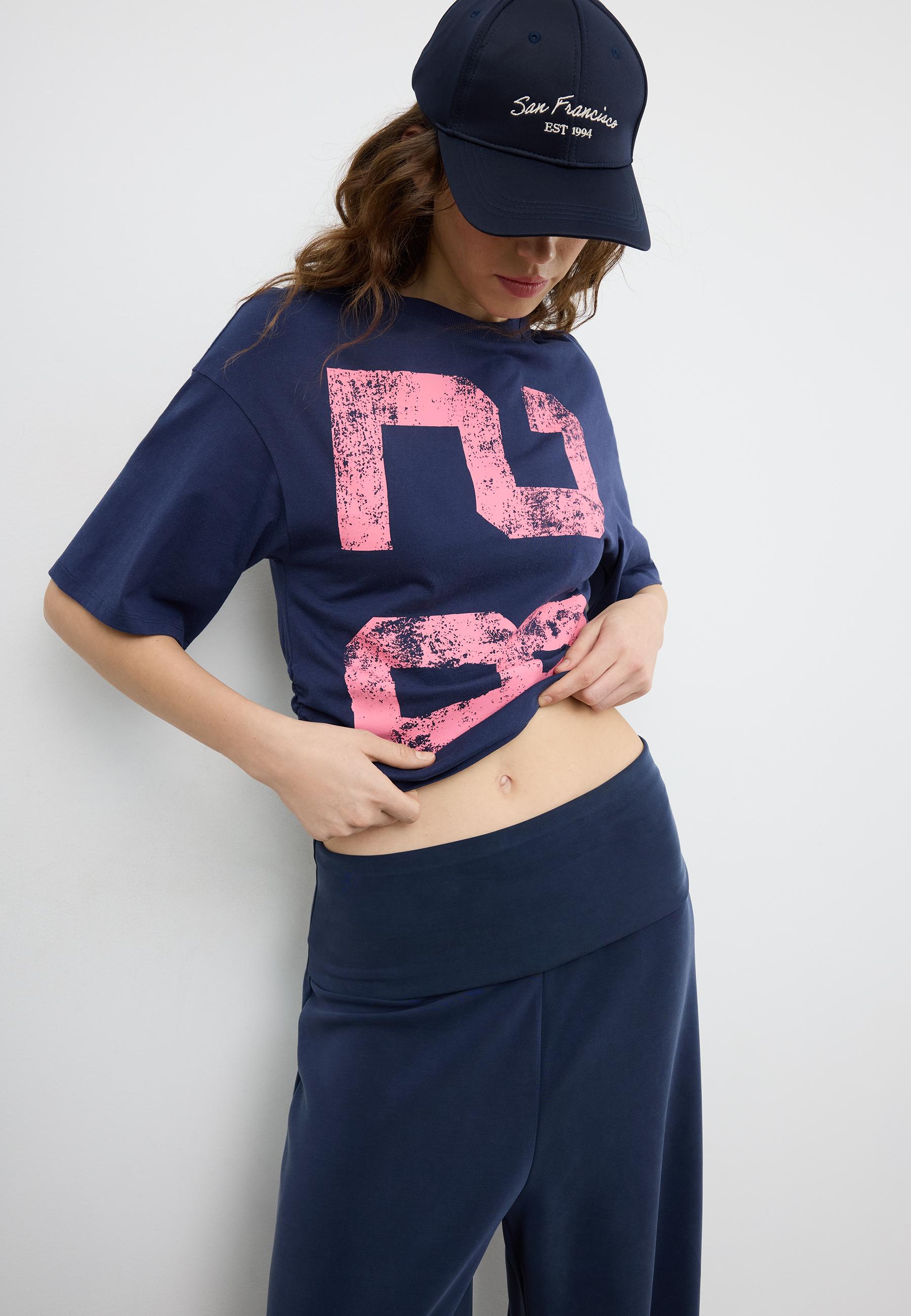 Placement ruched crop T-shirt — Dark blue