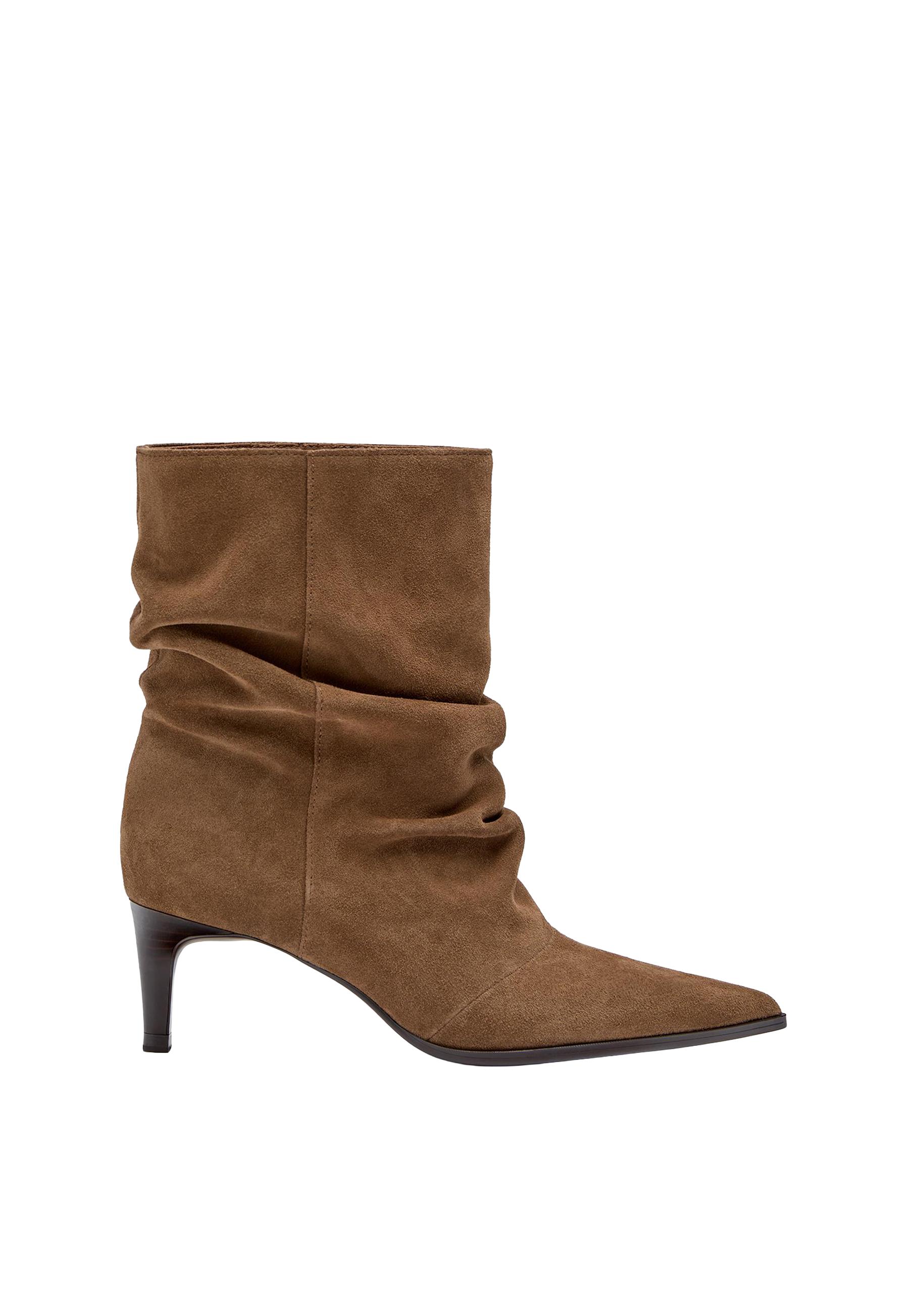 Slouchy leather heeled ankle boots — BROWN