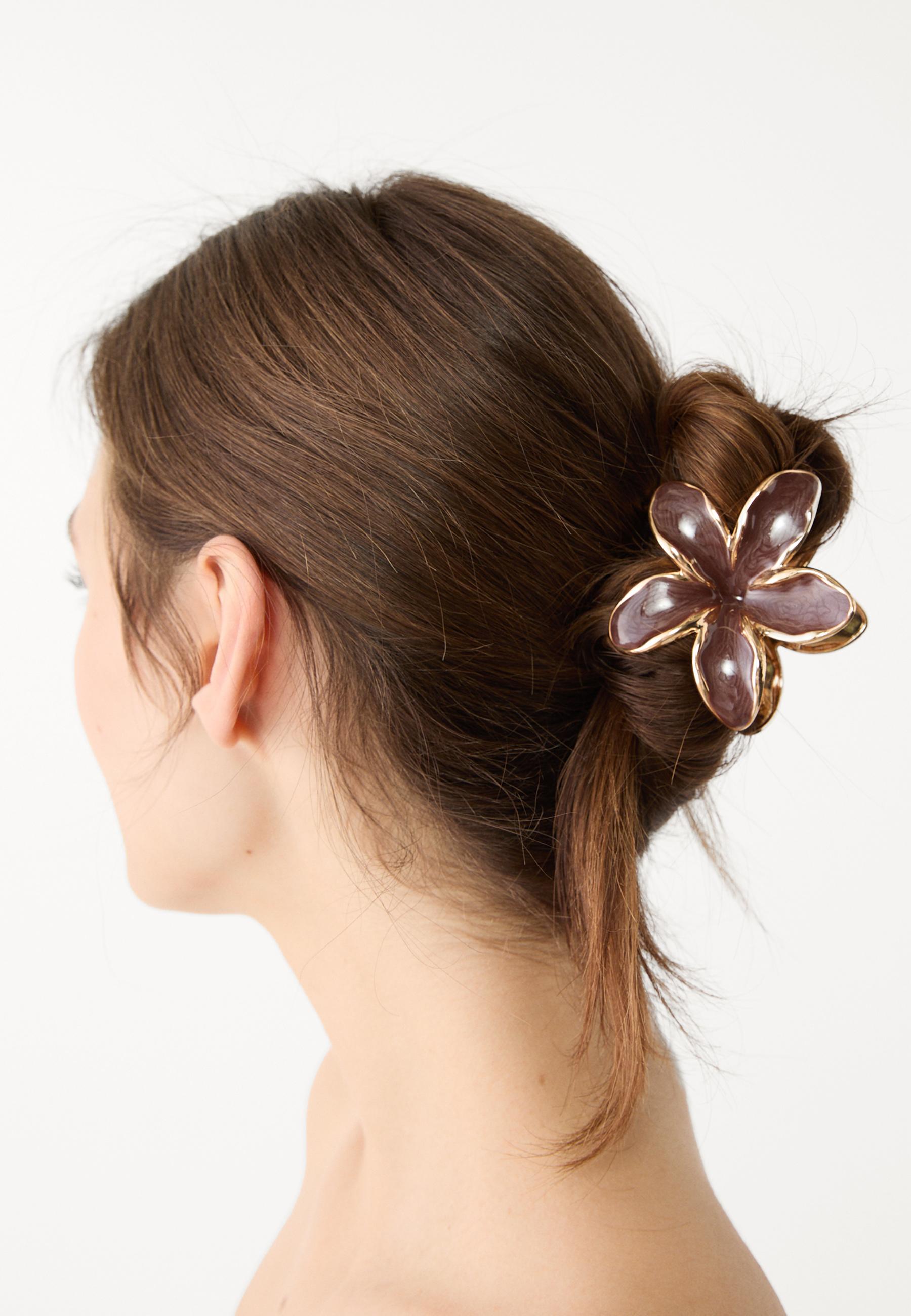 Pack of 3 floral hair clips — Brown