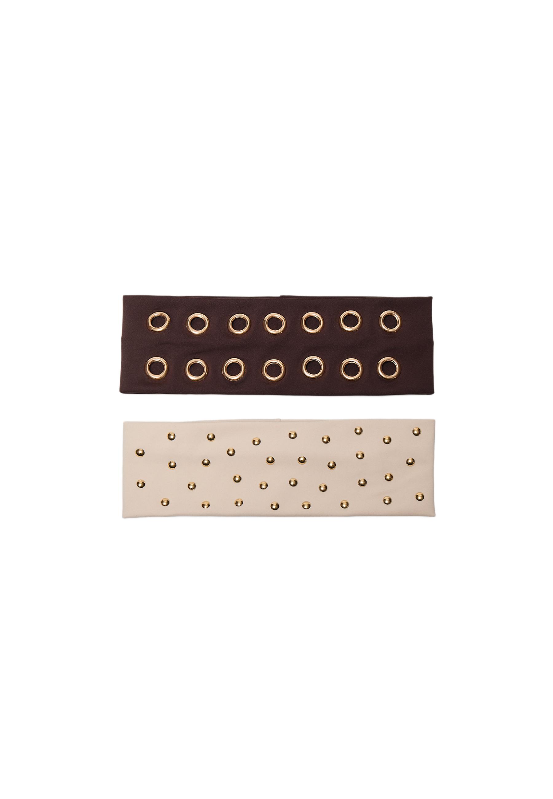 Set of 2 fur headbands with studs — Brown
