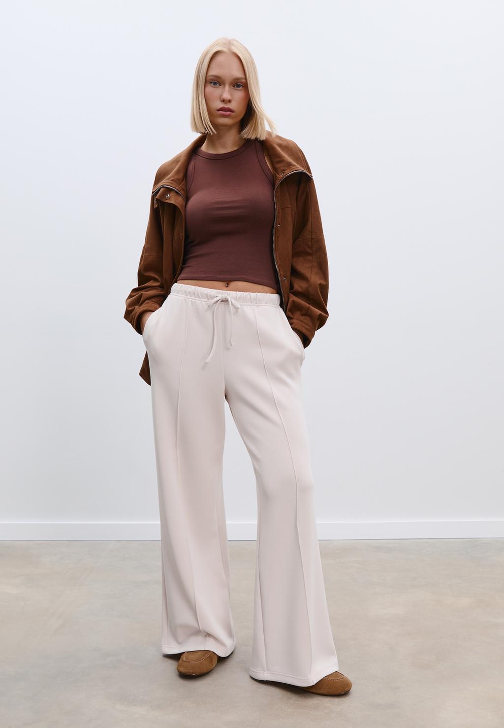 Soft-touch wide-leg trousers with seam detail