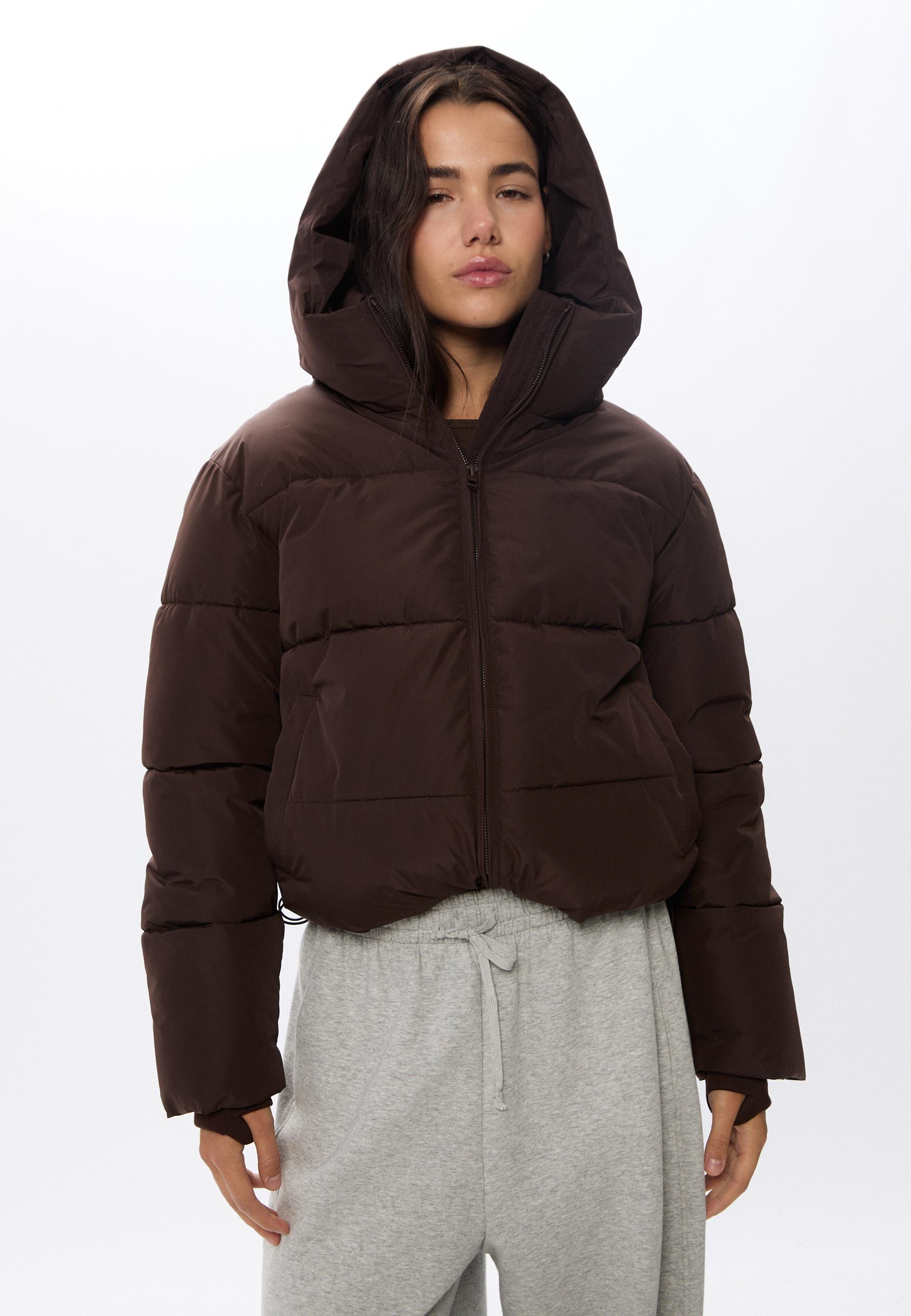 Hooded padded jacket — Brown