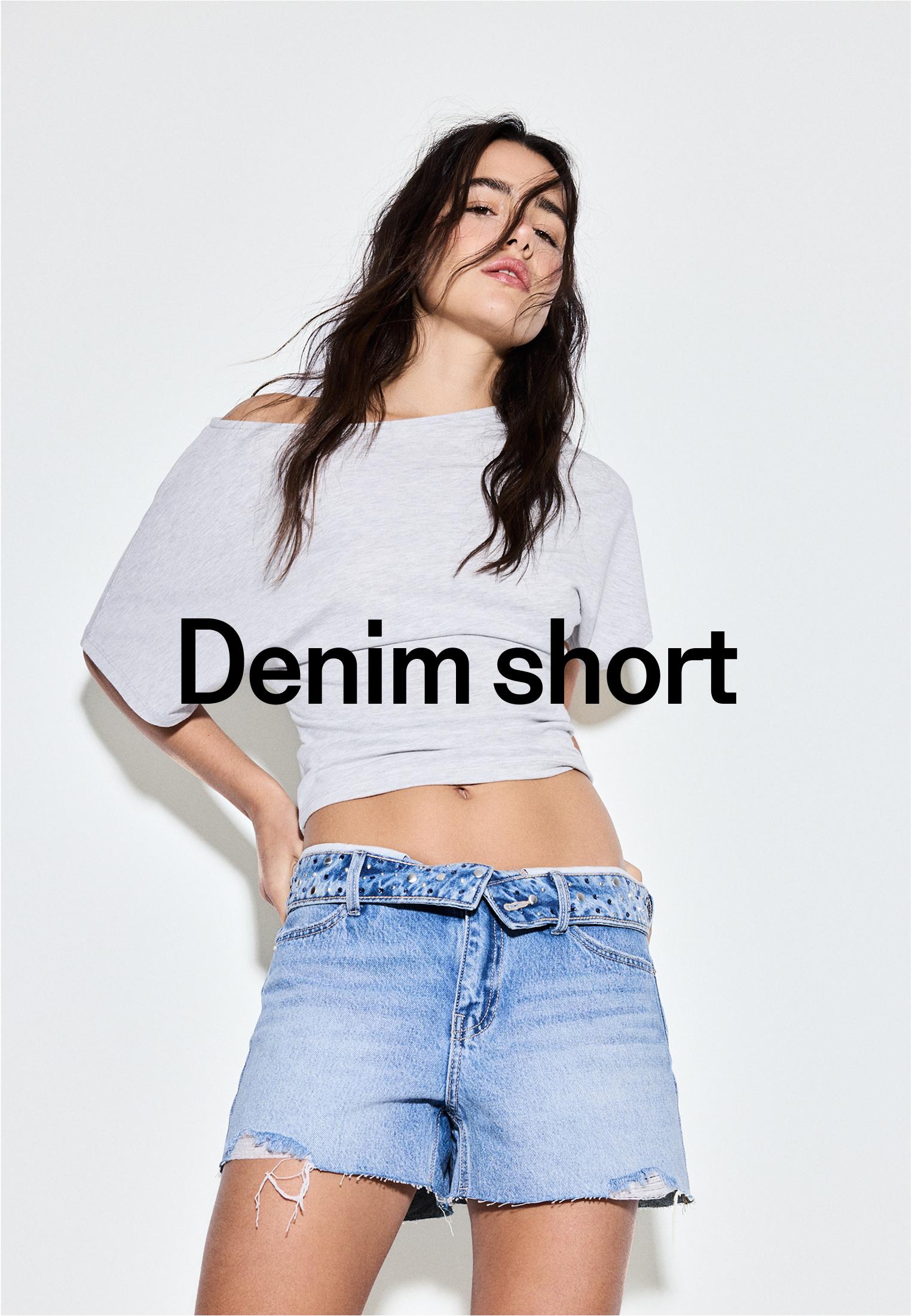 Turn-up waist denim shorts — OVERDYED BLUE DENIM
