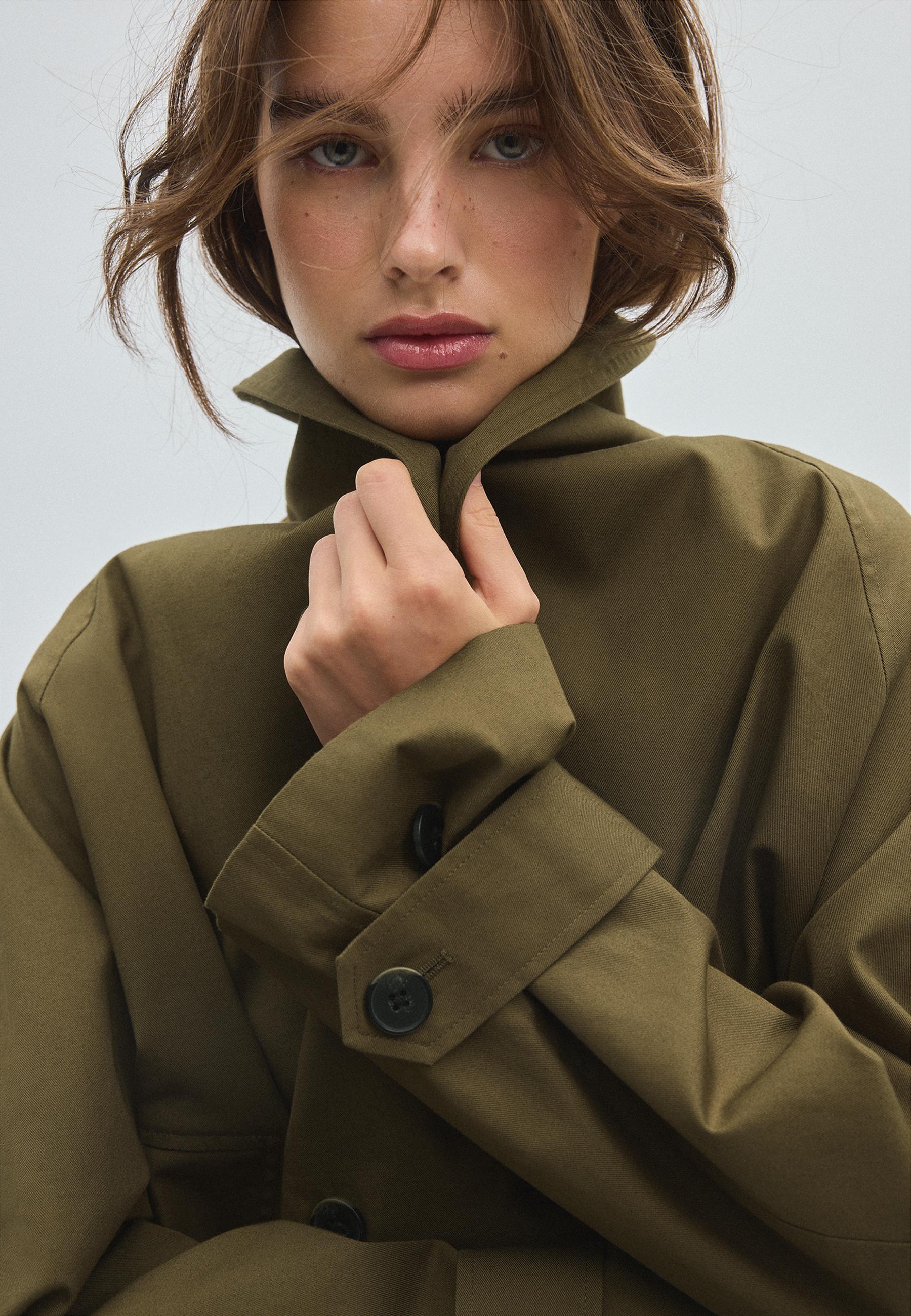 Bubble trench coat with shawl neck — Khaki