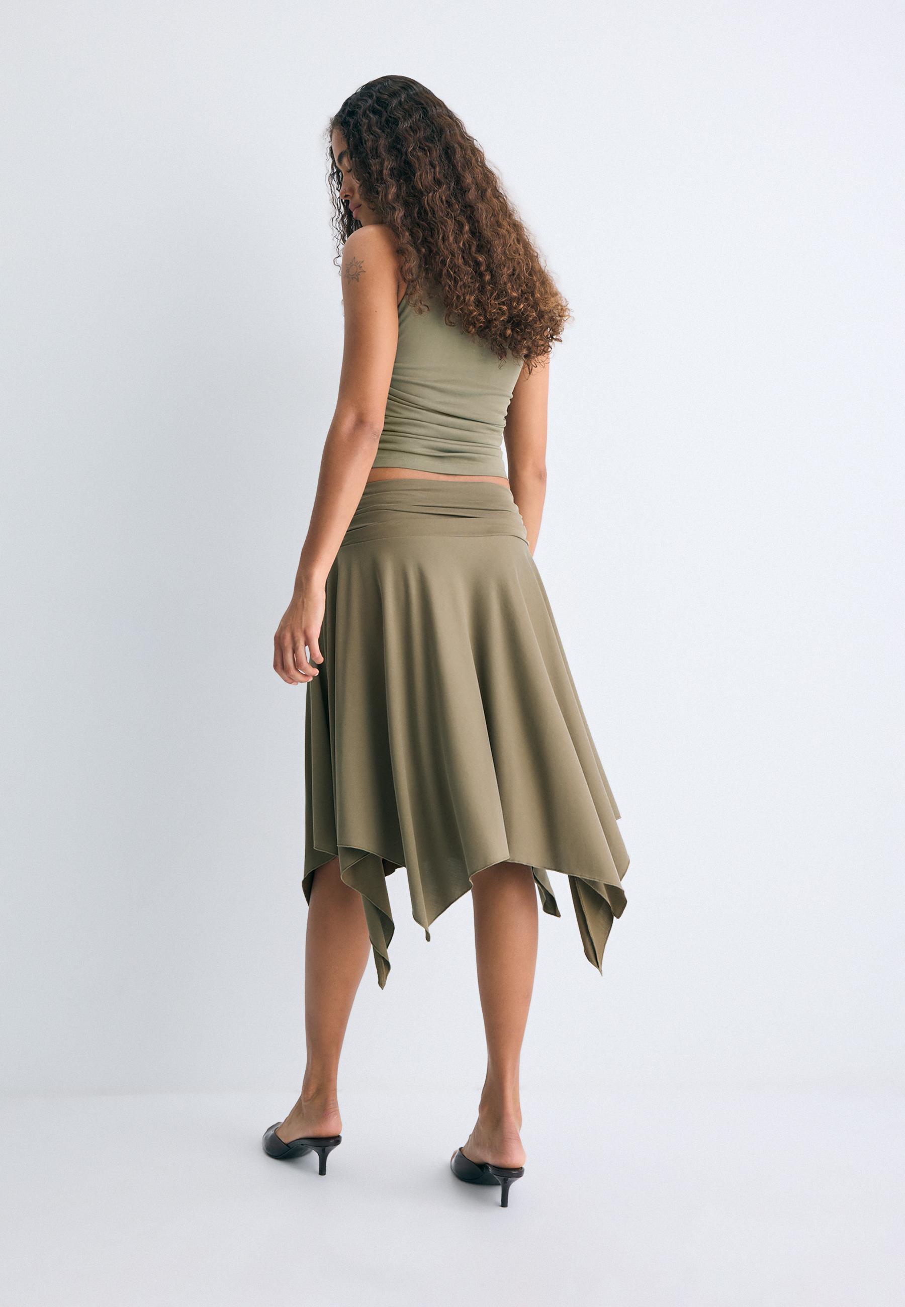 Asymmetric midi skirt — Khaki