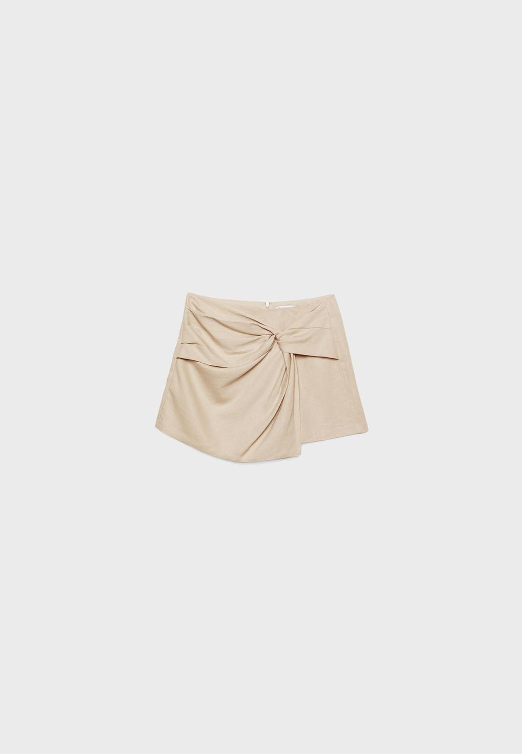Jupe-culotte à nœud latéral en lin
