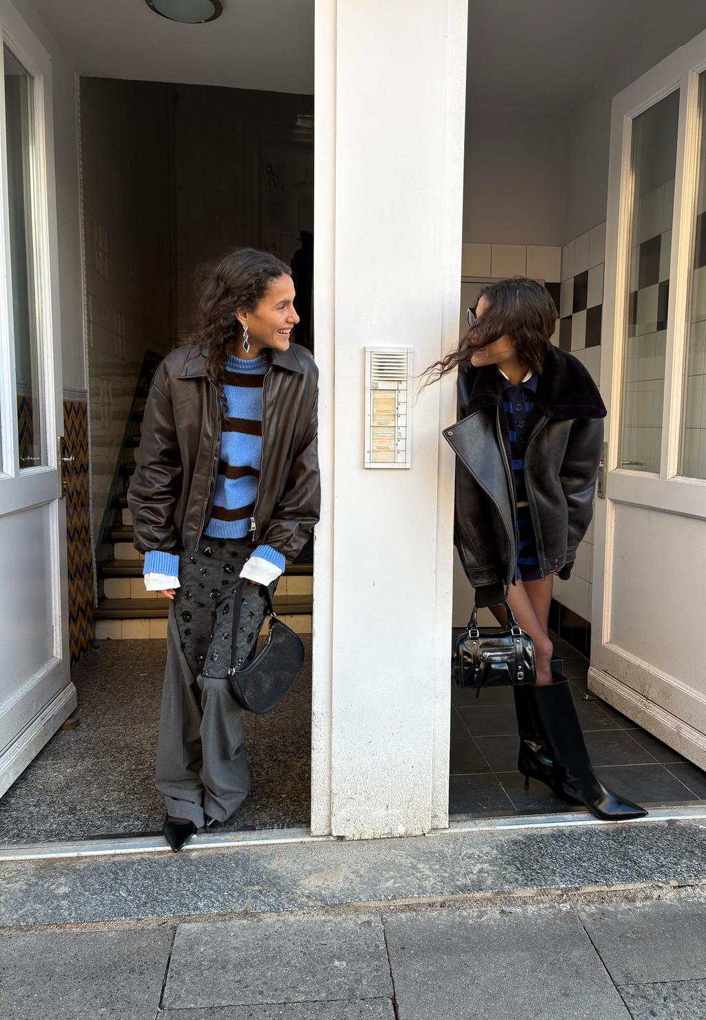 Quilted leather effect bomber jacket