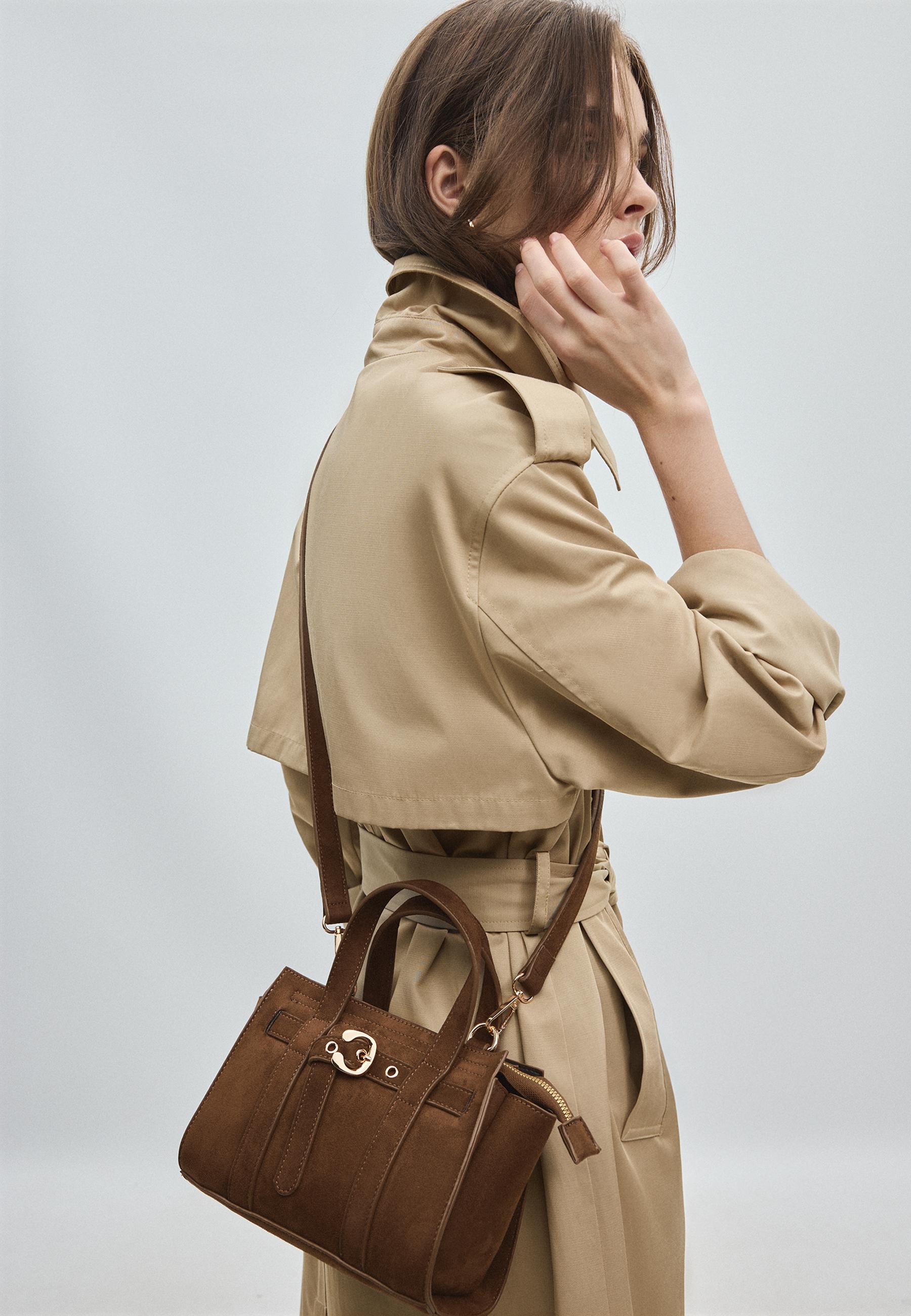 Mini tote bag with buckle — Brown
