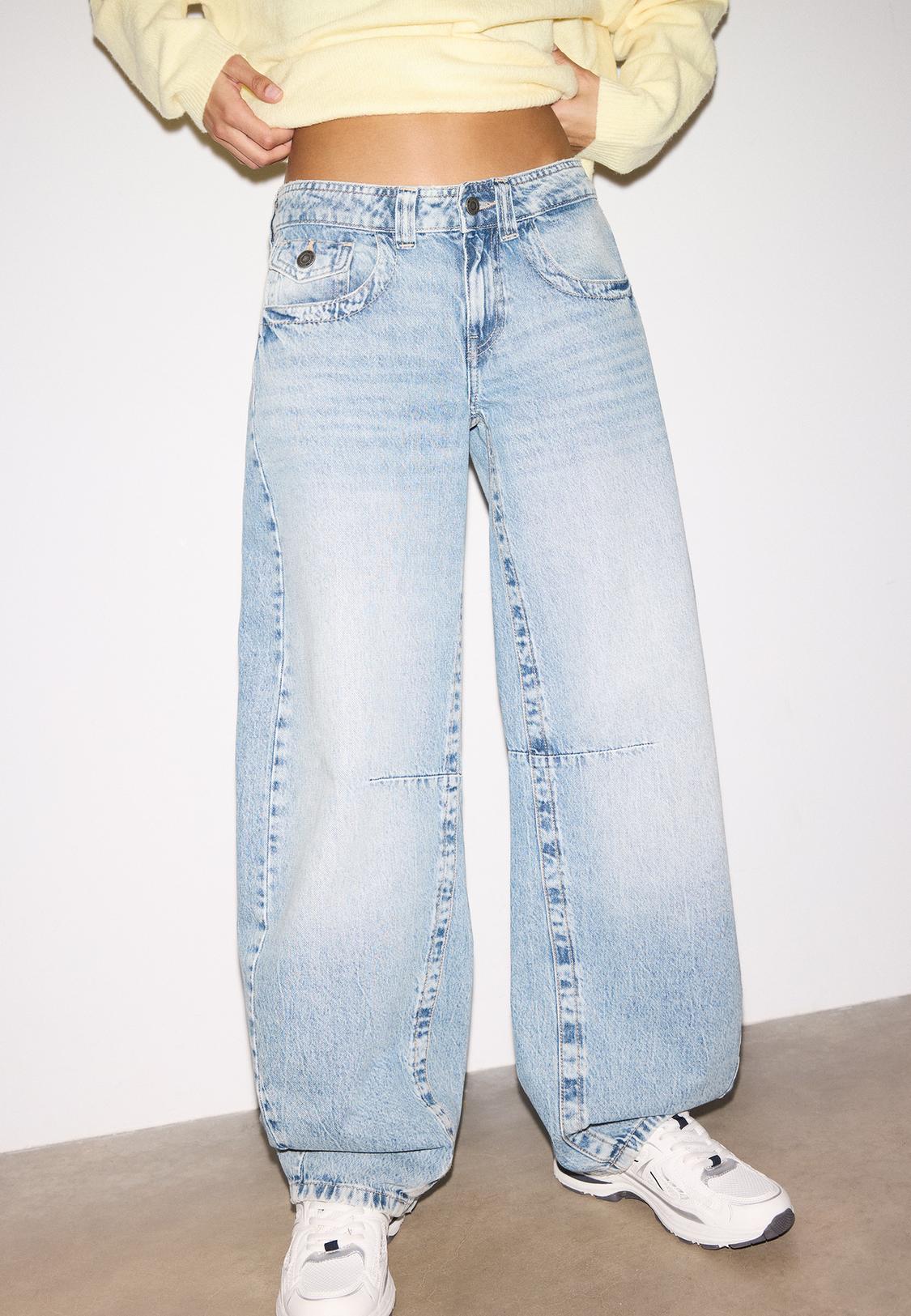 Jeans A Barile Donna Con Vita Bassa E Coulisse - Baggy Jeans Vintage In Denim, Gamba Larga A Ferro Di Cavallo, Pantaloni Casual Con Tasche, Comodi E Morbidi