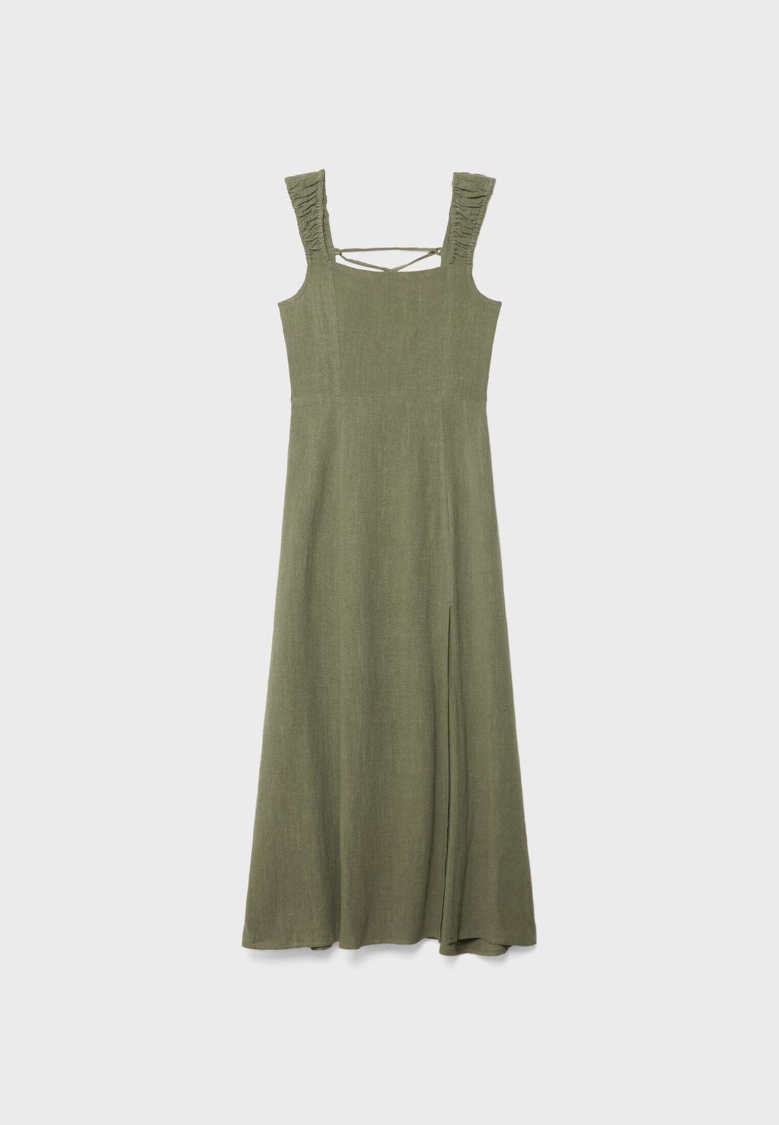 Linen-look cross-back midi dress - Women's Linen-blend | Stradivarius Indonesia Linen-look cross-back midi dress - Women's Linen-blend | Stradivarius Indonesia