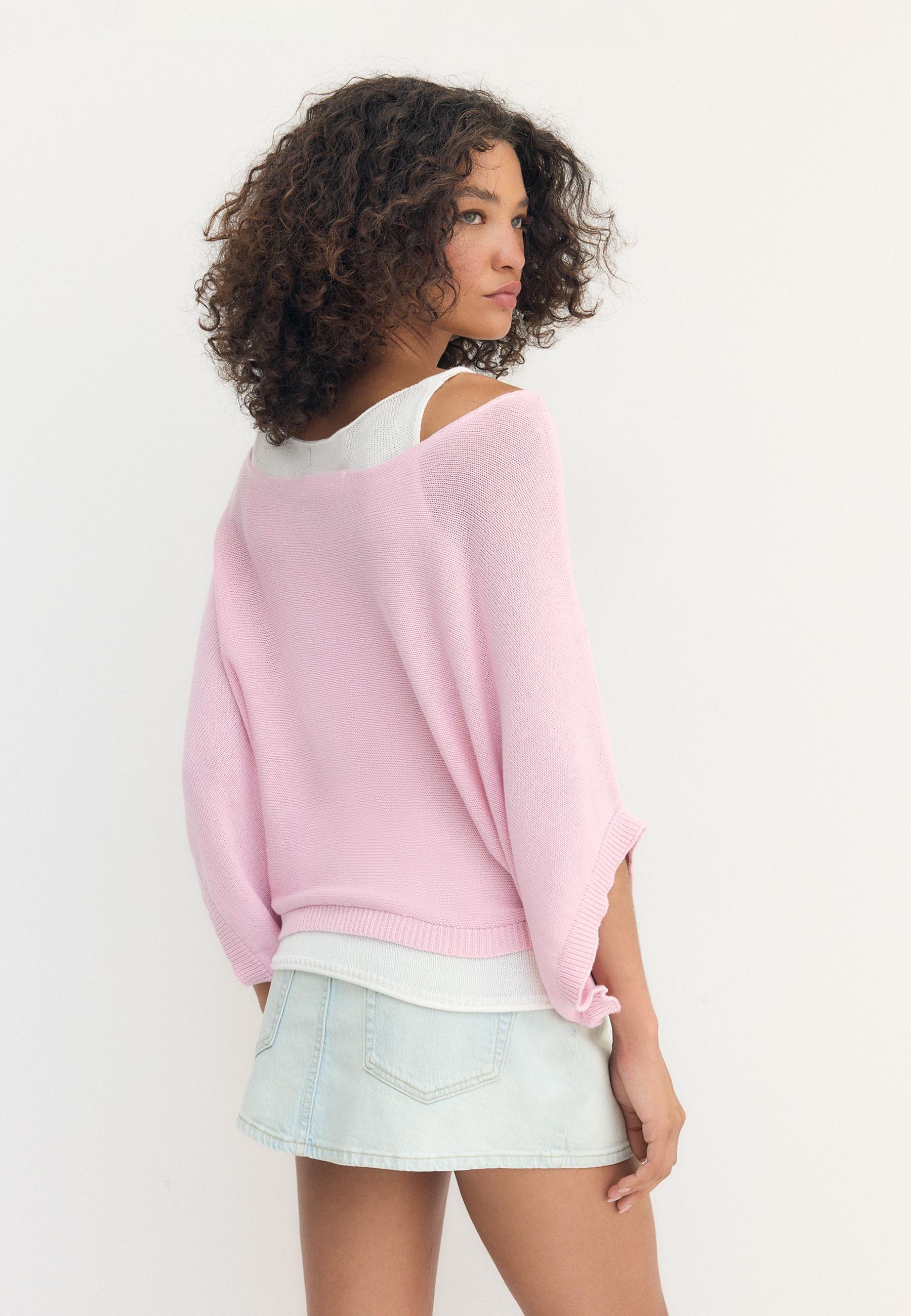 Boat neck knit jumper with overlay — Pastel pink