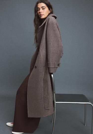Soft-touch high neck long coat — Brown 7