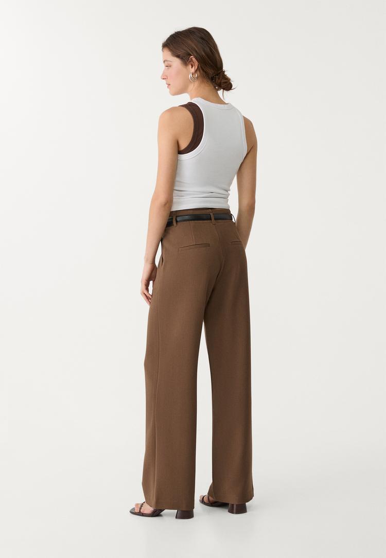 pantalon fluido recto vestir cinturon