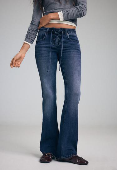 Boot-cut jeans with tie detail — BLACK DENIM WASHED EFFECT 3