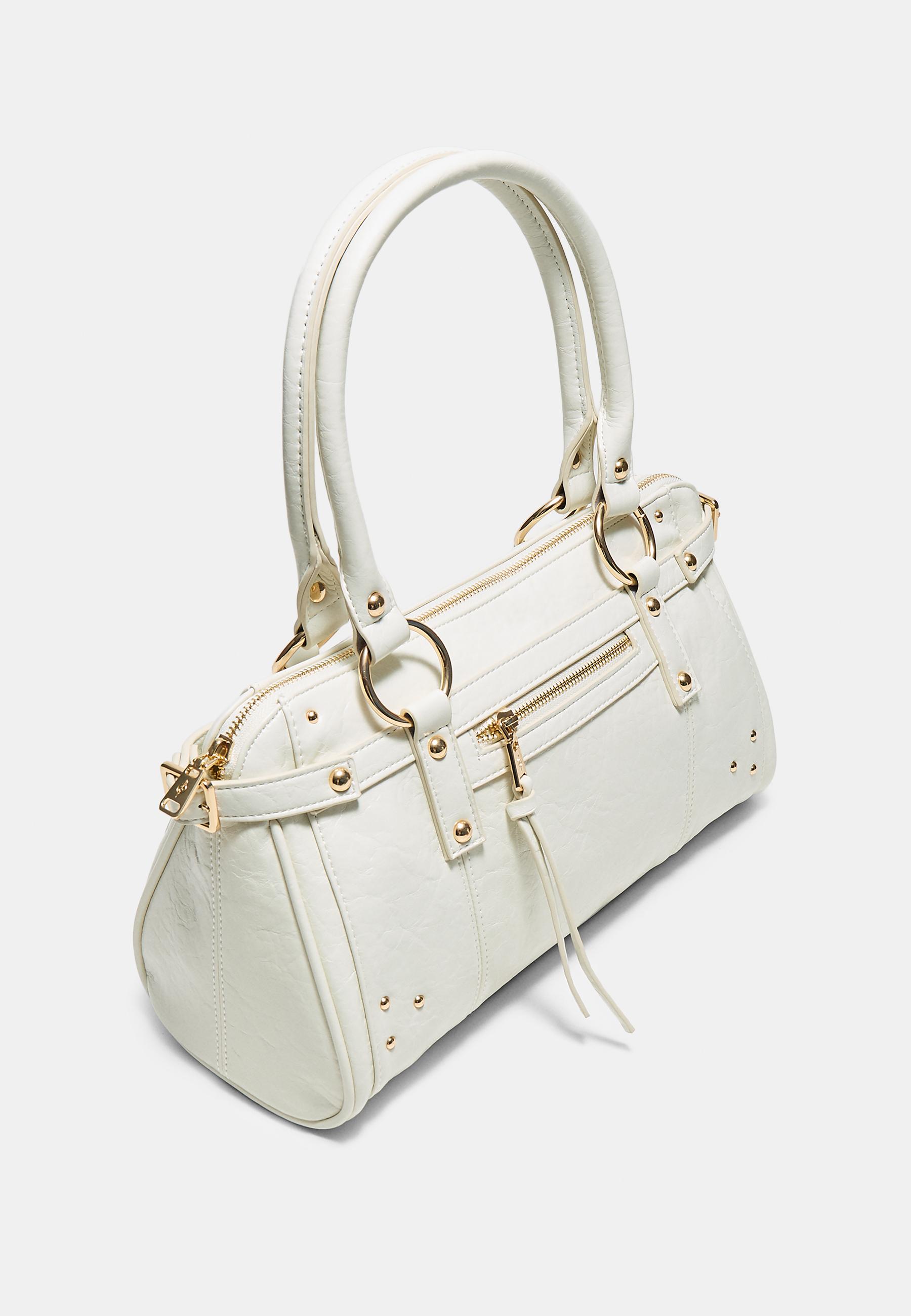 Studded shoulder bag with pocket — Ecru