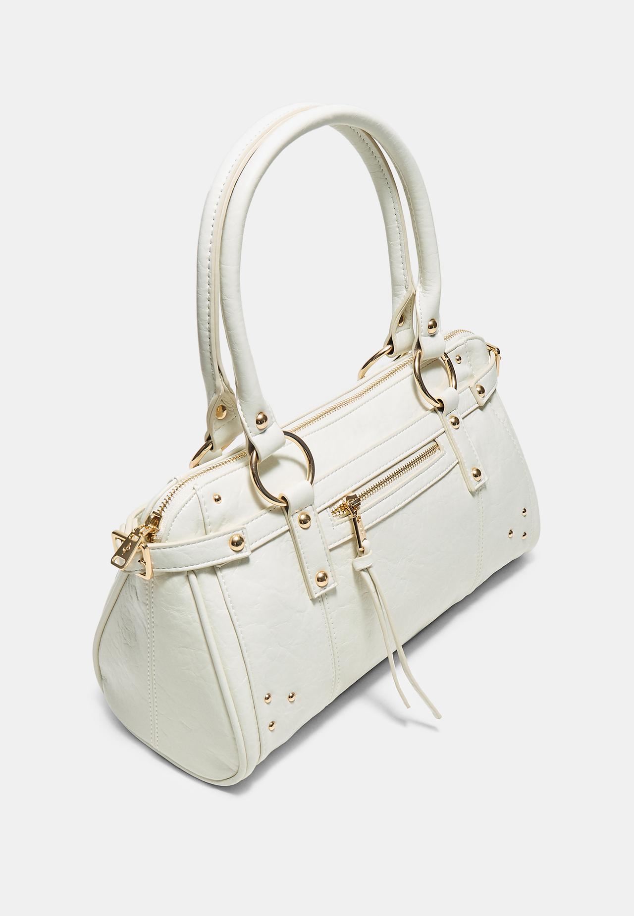 Studded shoulder bag with pocket — Ecru