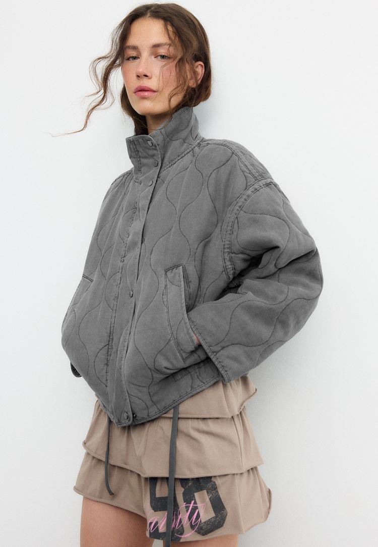 Stradivarius Καπιτονέ Μπουφάν Ανθρακί L φωτογραφία