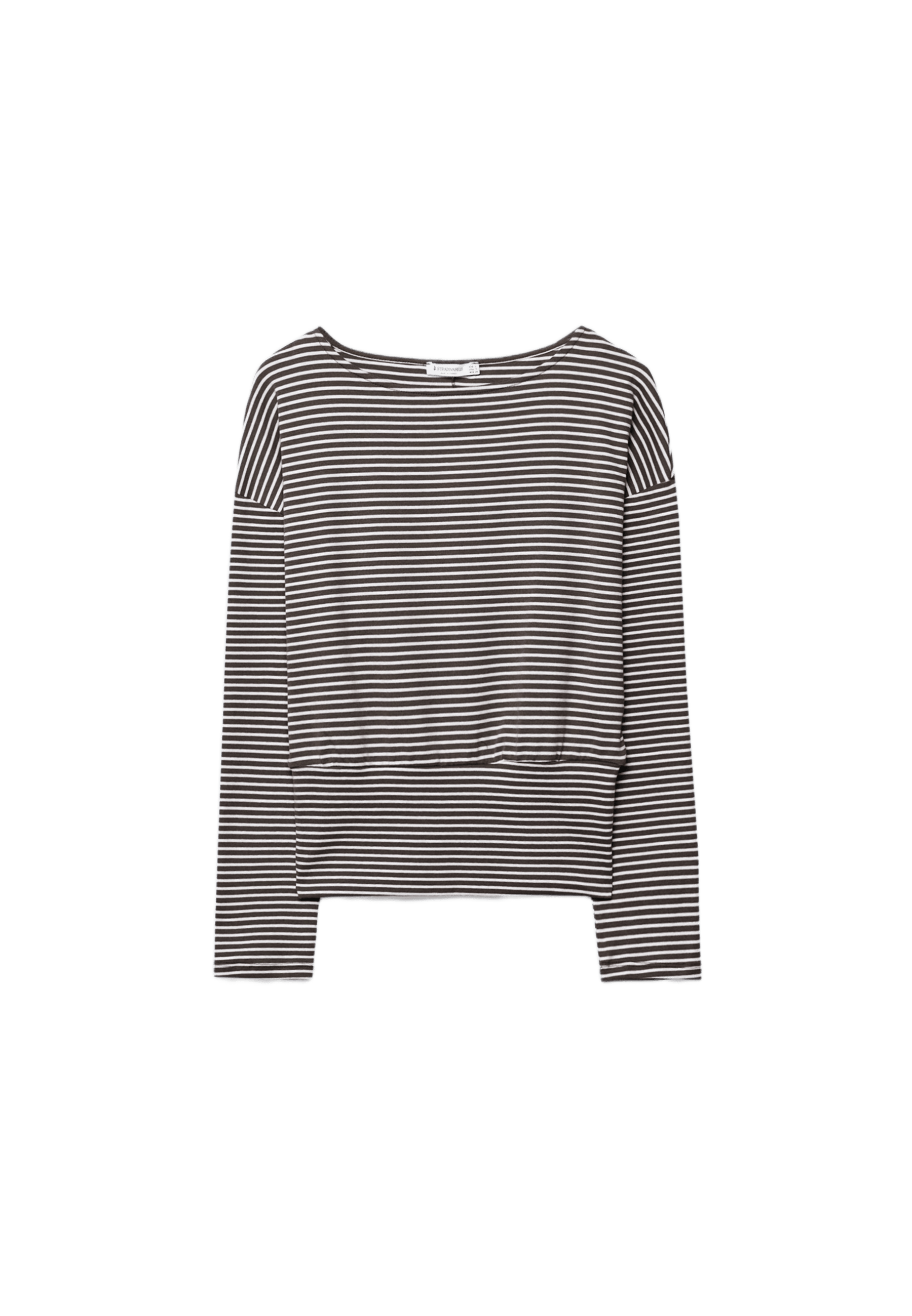 Long sleeve boat neck T-shirt with striped sash — Brown