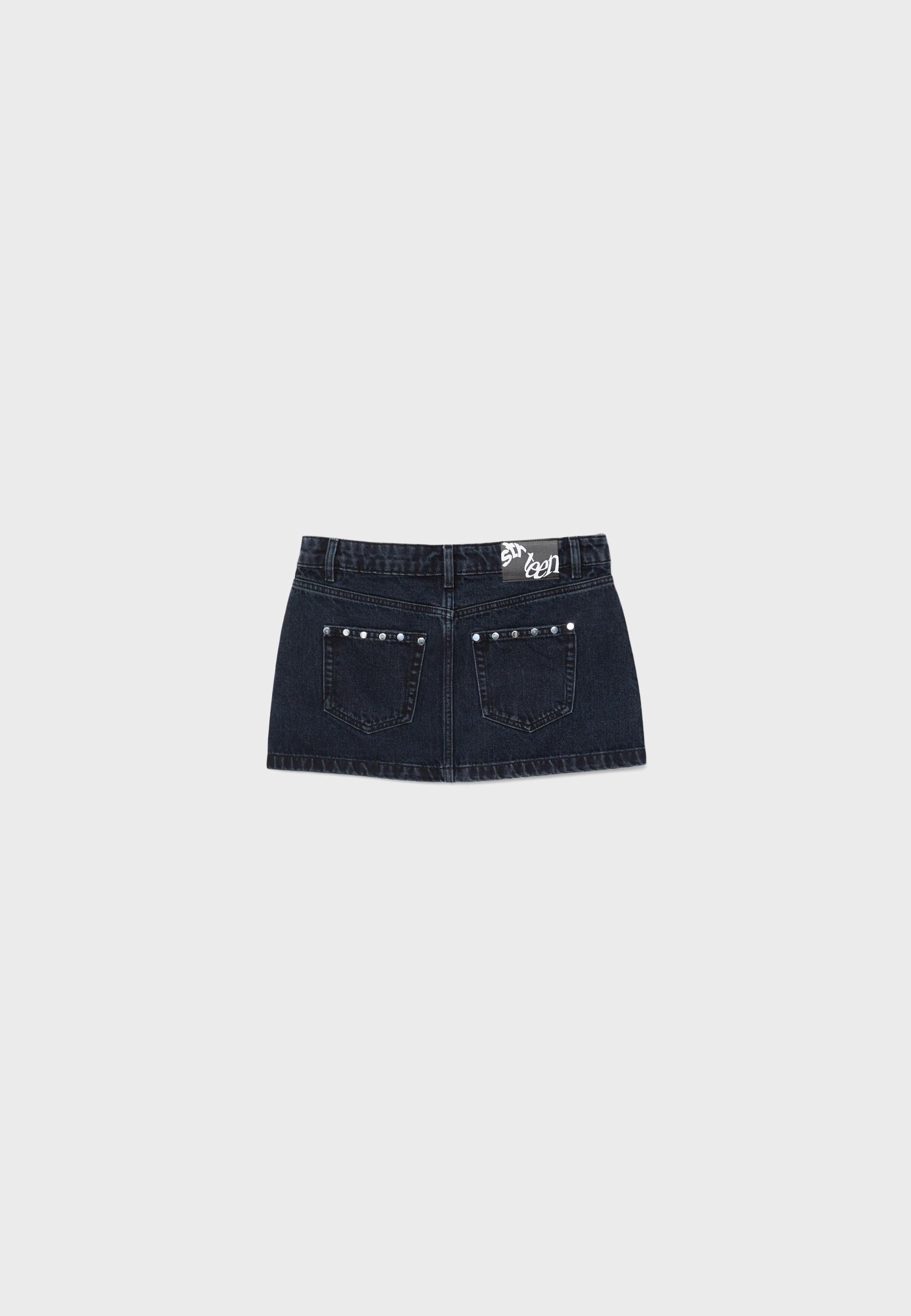 Studded denim skirt — BLACK DENIM WASHED EFFECT