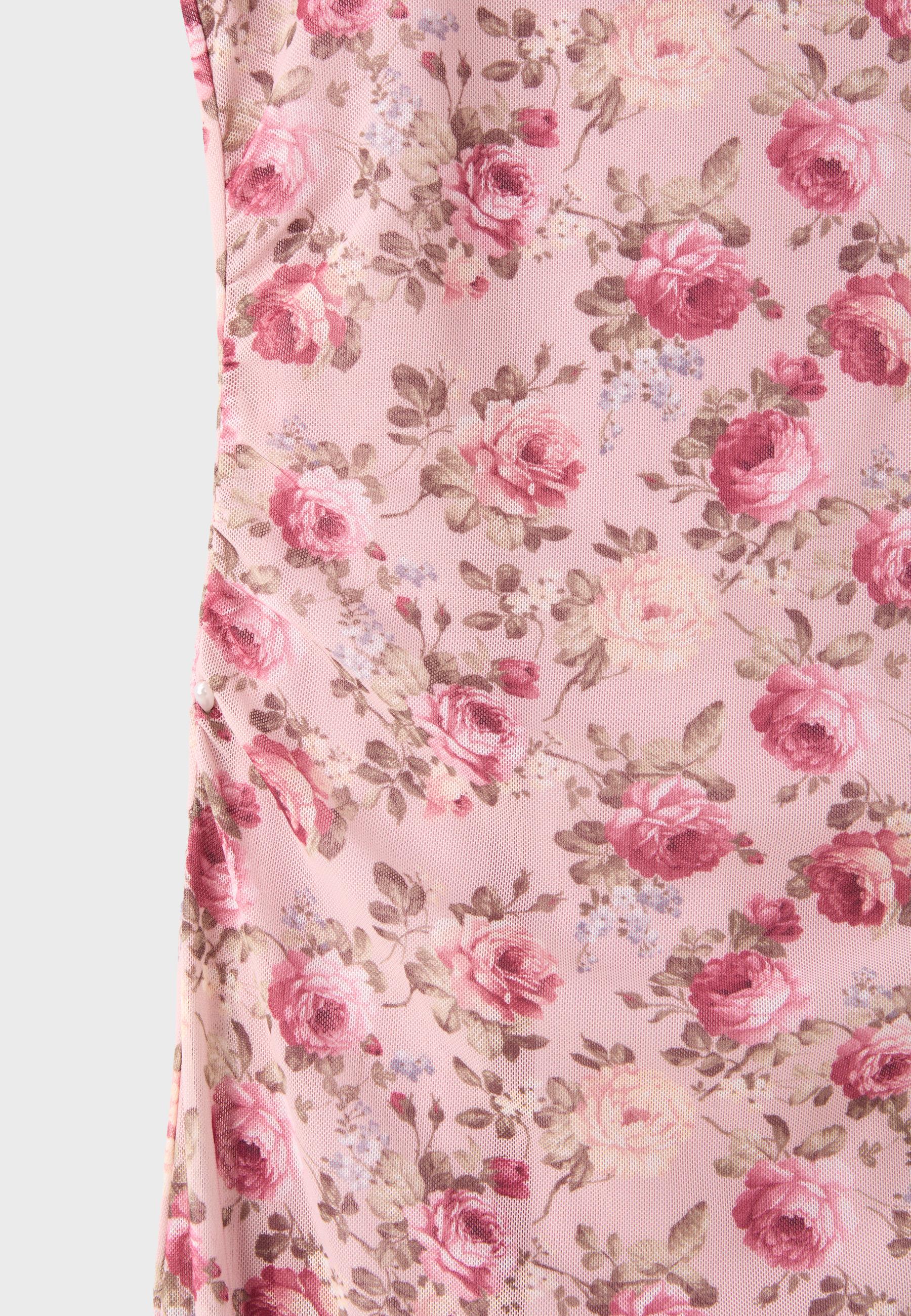 Printed ruched strap midi dress — Pastel pink