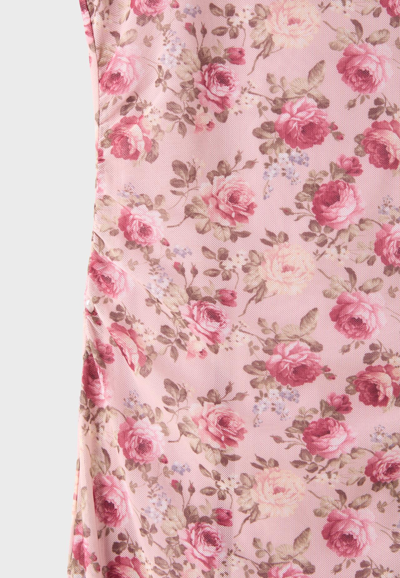 Printed gathered midi dress with straps — Pastel pink