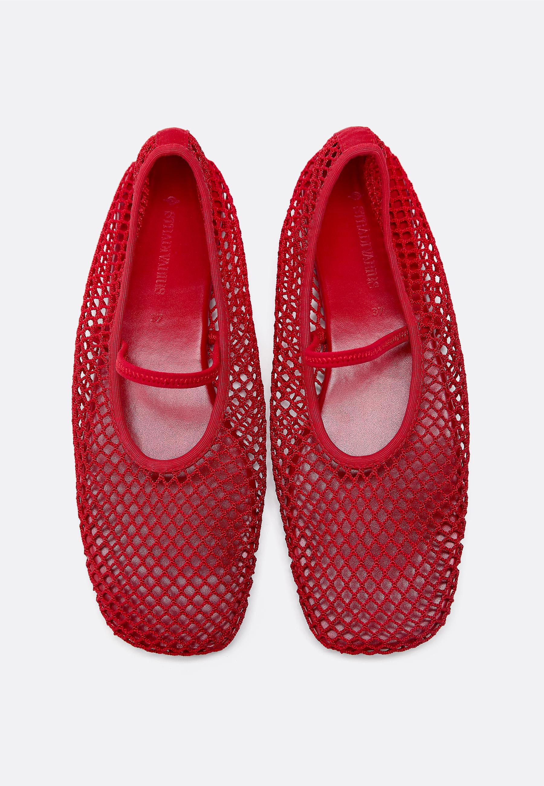 Mesh strap ballet flats — RED