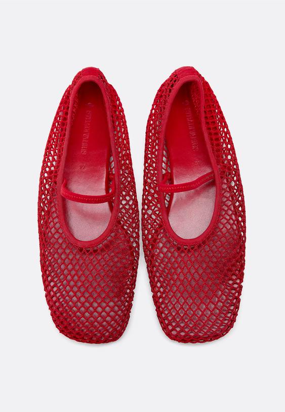 Stradivarius Mesh Strap Ballet Flats Red 8