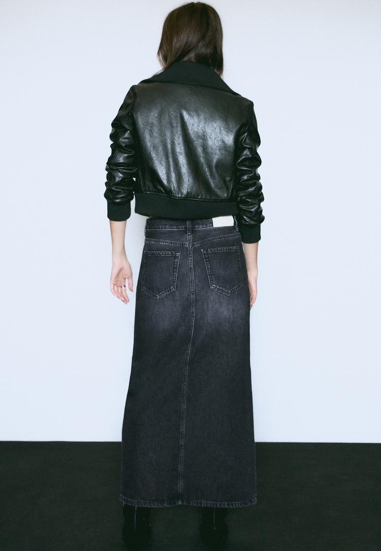 loose fitting denim midi skirt