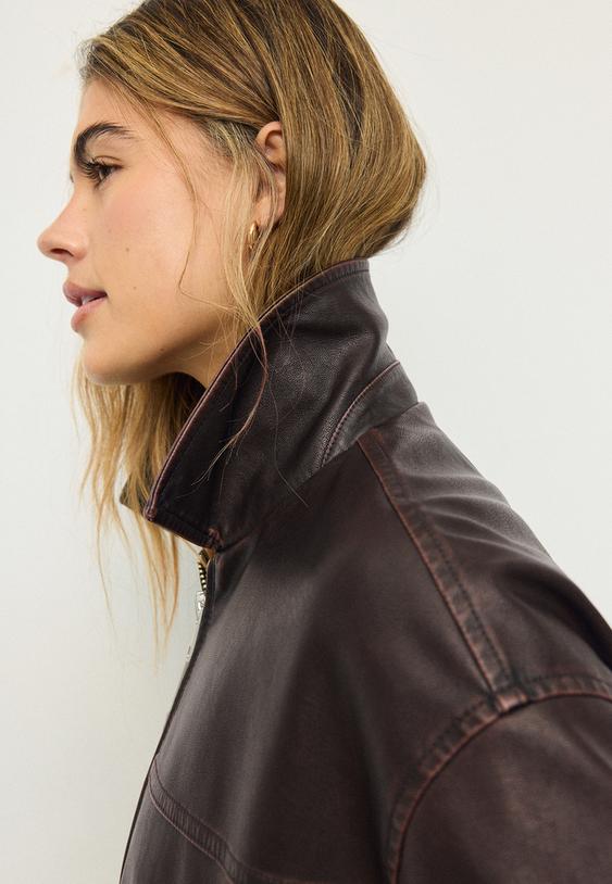 oversize ykanms suni deri ceket