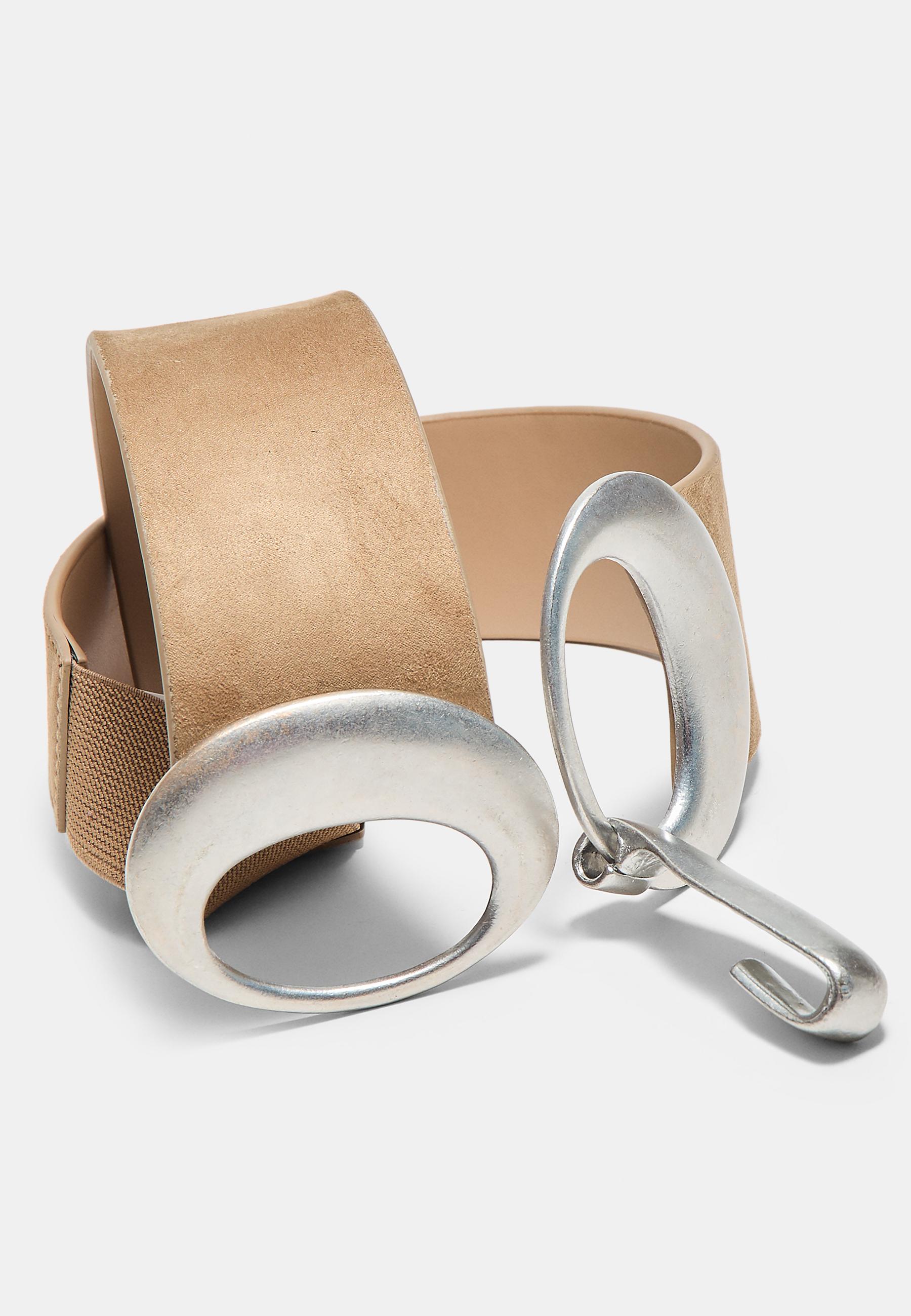 Wide belt with oval buckle — Beige