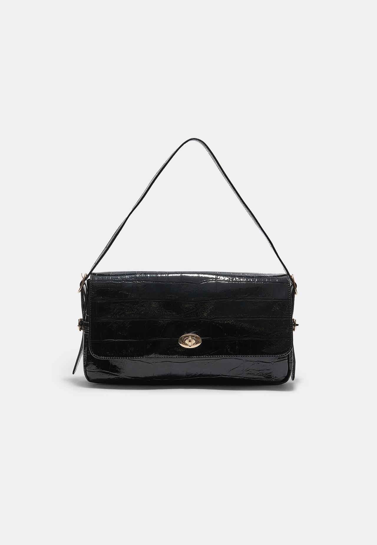 Maxi mock croc shoulder bag — Black