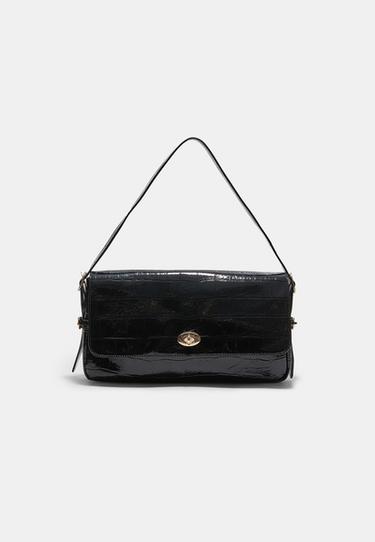 Maxi mock croc shoulder bag — Black 1