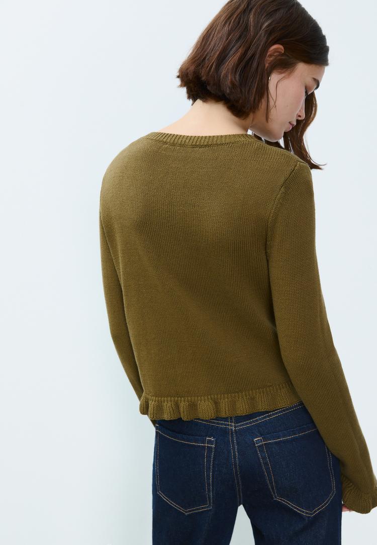 cardigan in maglia con bottoni e volant