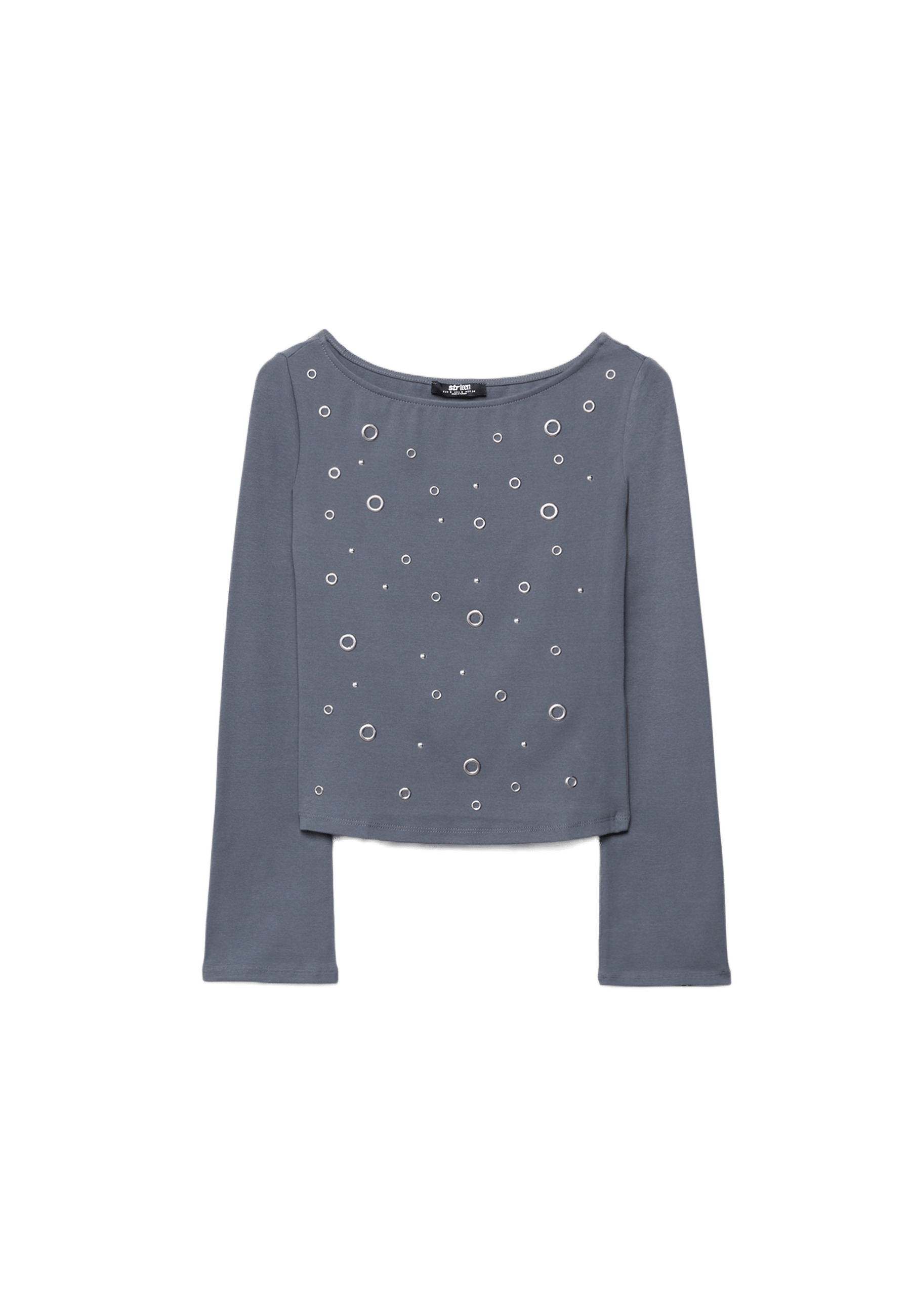 Boat neck T-shirt with studs — Dark grey